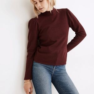 Madewell Plush Mockneck Puff-Sleeve Top